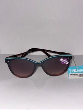 Women’s Piranha brand sunglasses tortoise-shell cat-eye frame teal accent line